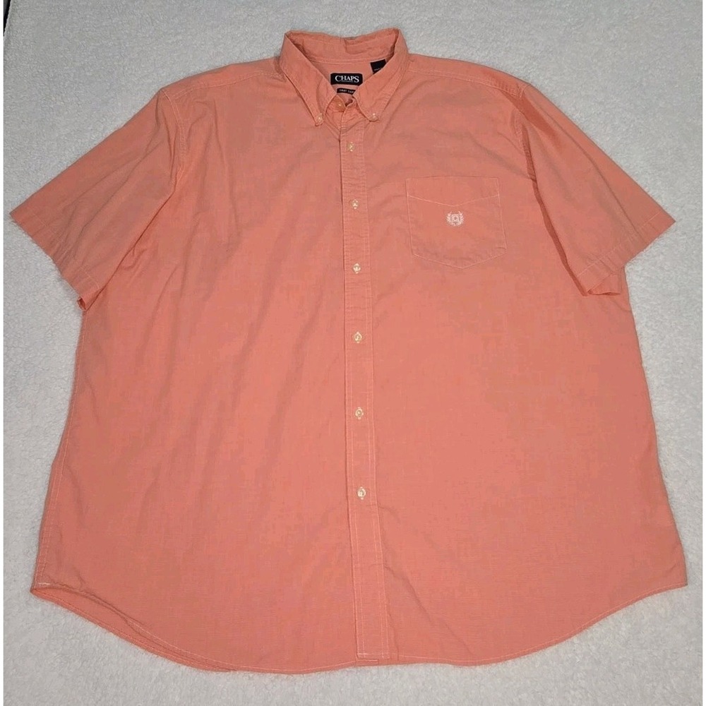 Chaps Easy Care Men's Orange White Micro Check Cotton Poly S/S Button Shirt 3XLT